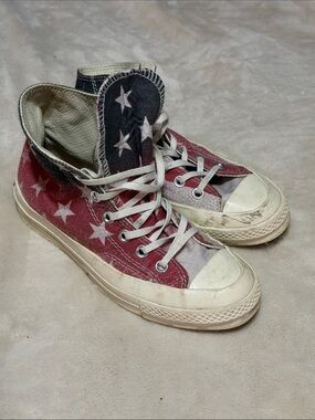 Vintage Converse High Top Sneakers Red, White, Blue Star Print